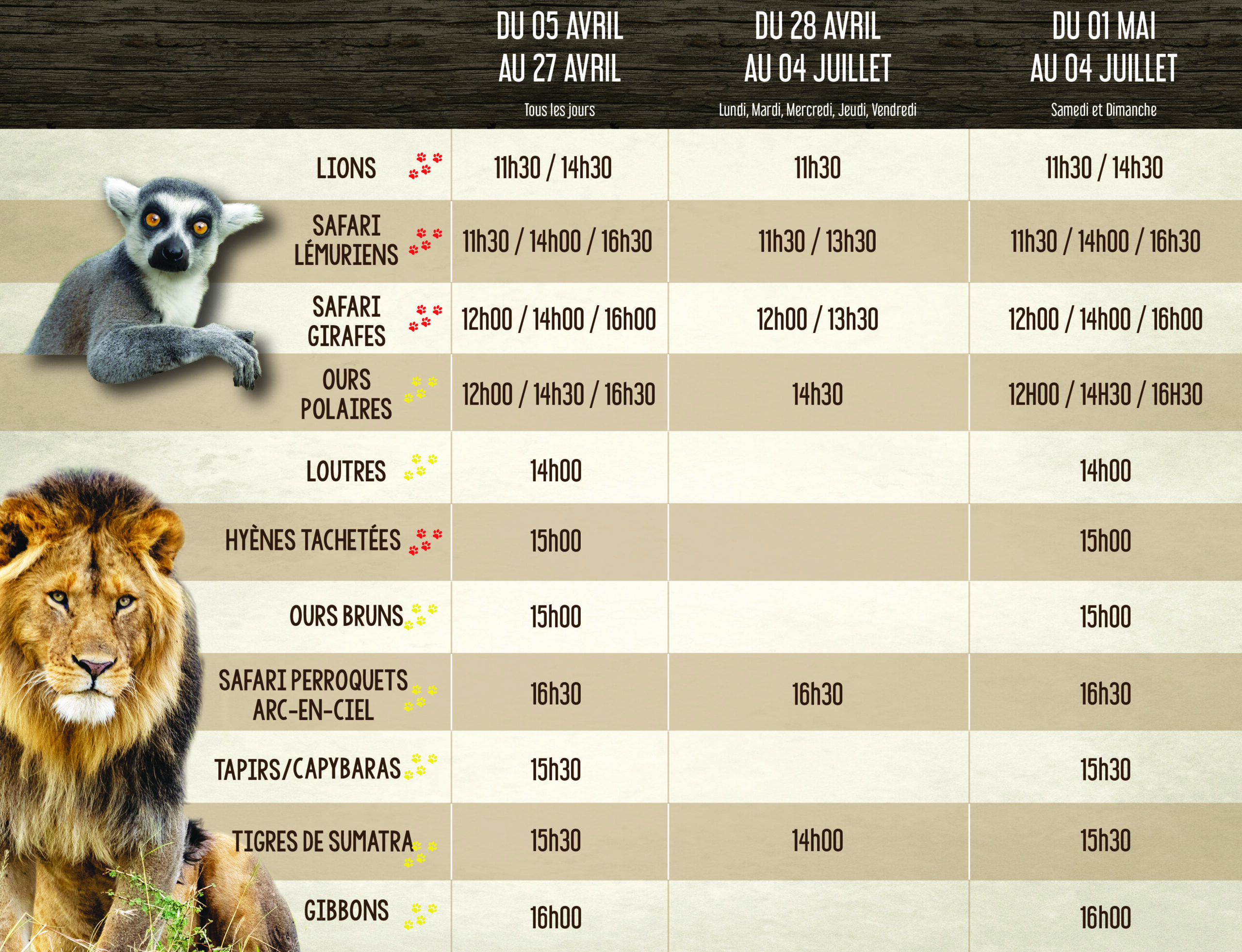 horaires de goûter du parc zoologique CERZA Normandie Grille des horaires de goûter du parc zoologique CERZA Normandie