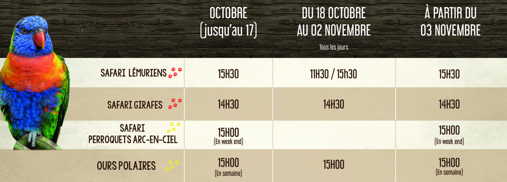 horaire de goûter animaux du CERZA octobre 2025